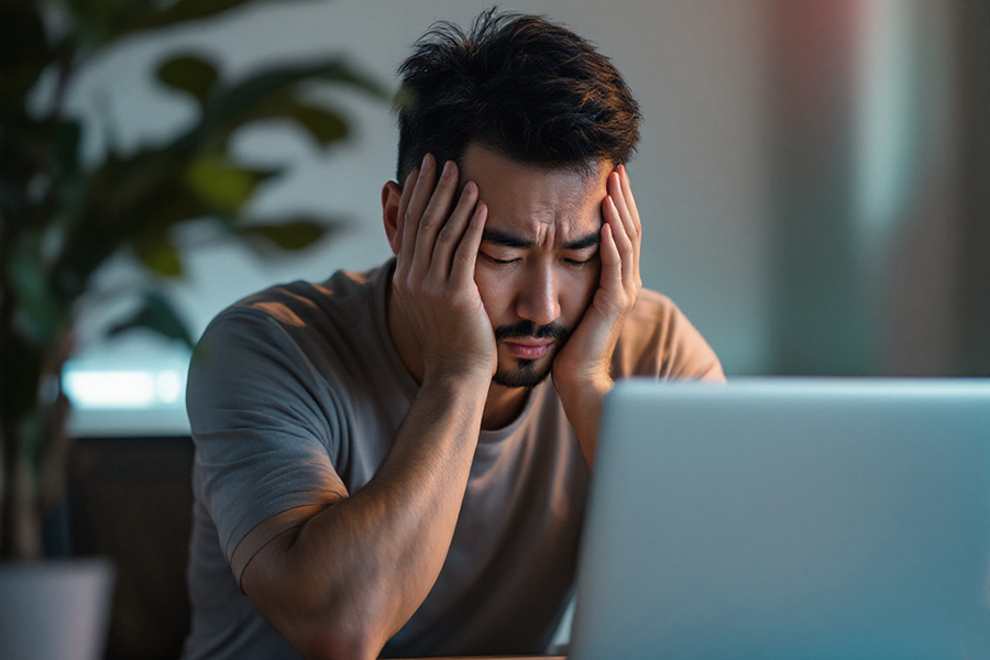 Young man having a headache