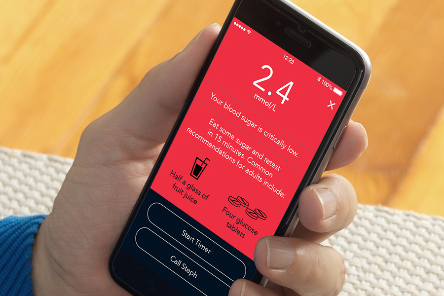 Contour Diabetes App showing low blood glucose warning